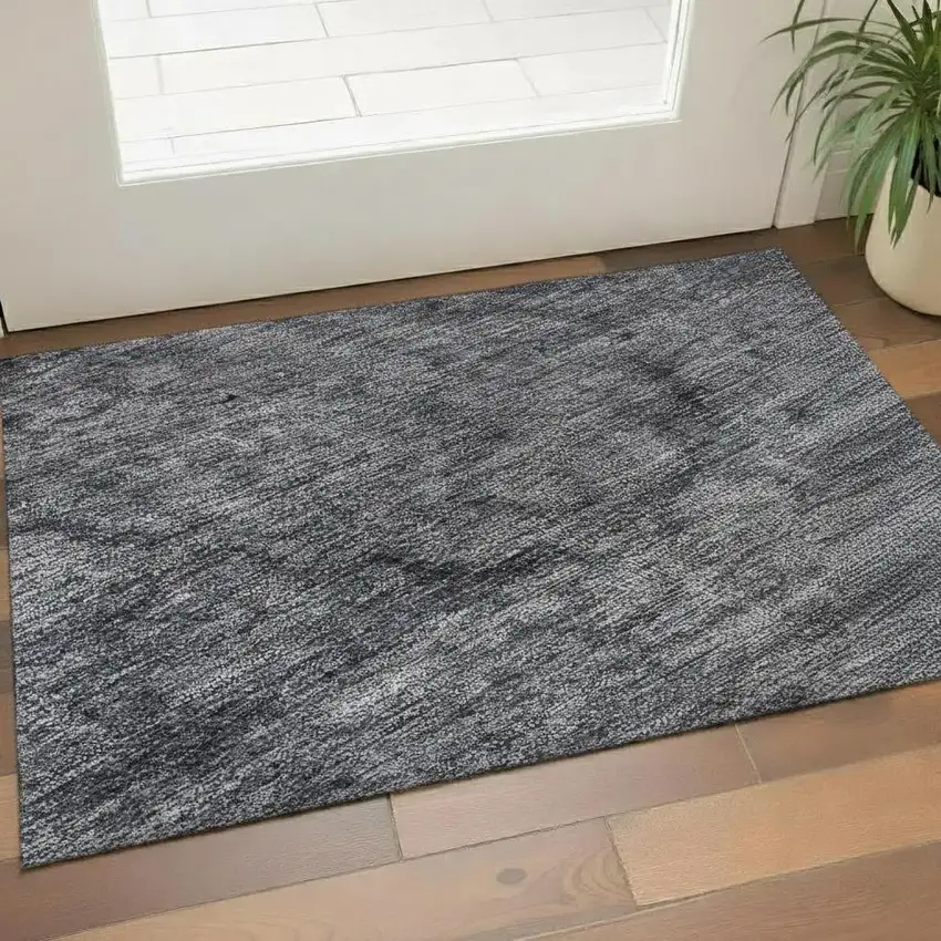 Blue And Gray Abstract Washable Area Rug With UV Protection Photo 2