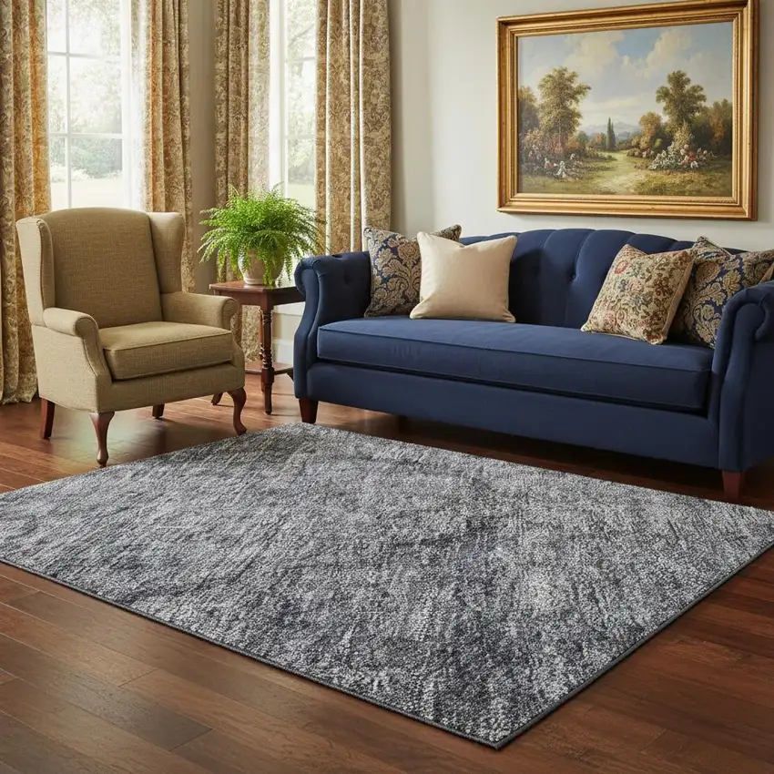 Blue And Gray Abstract Washable Area Rug With UV Protection Photo 2