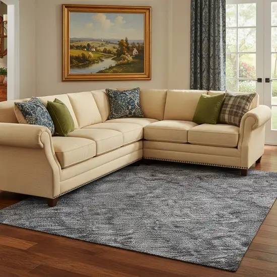 Blue And Gray Abstract Washable Area Rug With UV Protection Photo 2