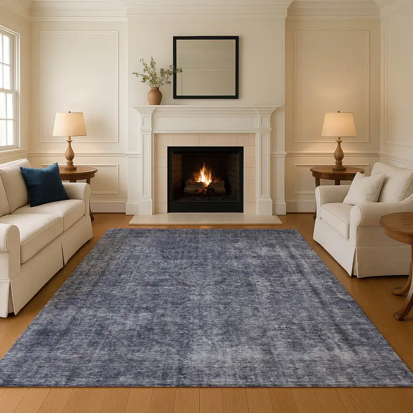 Blue And Gray Abstract Washable Area Rug With UV Protection Photo 4