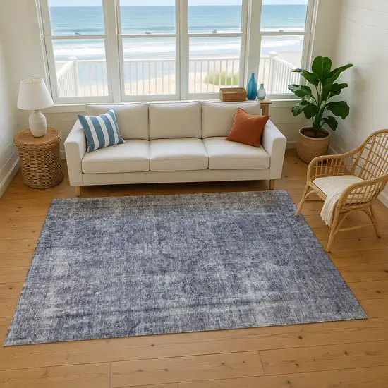 Blue And Gray Abstract Washable Area Rug With UV Protection Photo 4