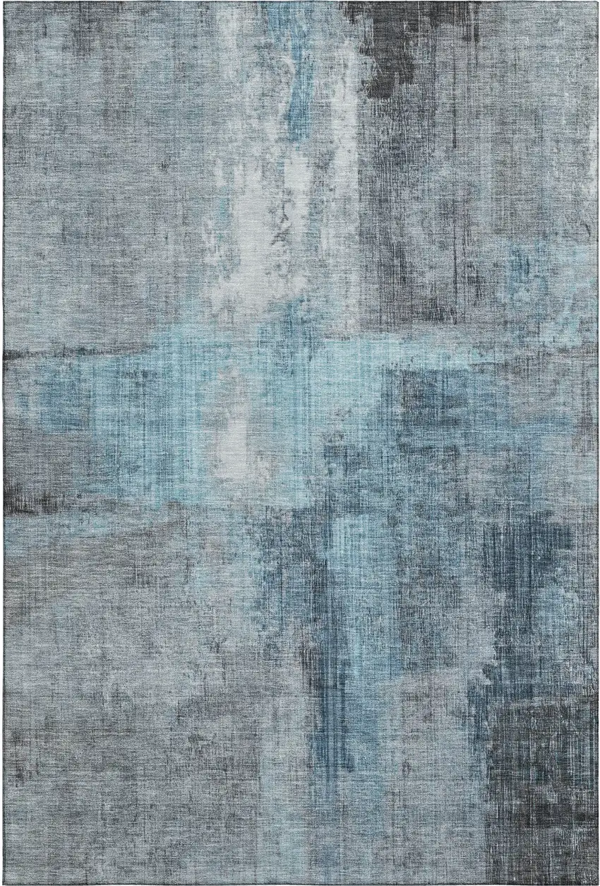 Blue And Gray Abstract Washable Area Rug With UV Protection Photo 1