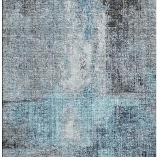 Blue And Gray Abstract Washable Area Rug With UV Protection Photo 3
