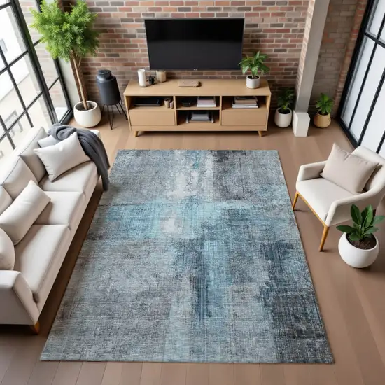 Blue And Gray Abstract Washable Area Rug With UV Protection Photo 5