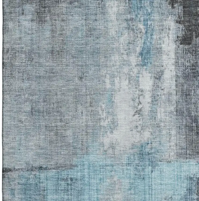 Blue And Gray Abstract Washable Area Rug With UV Protection Photo 2