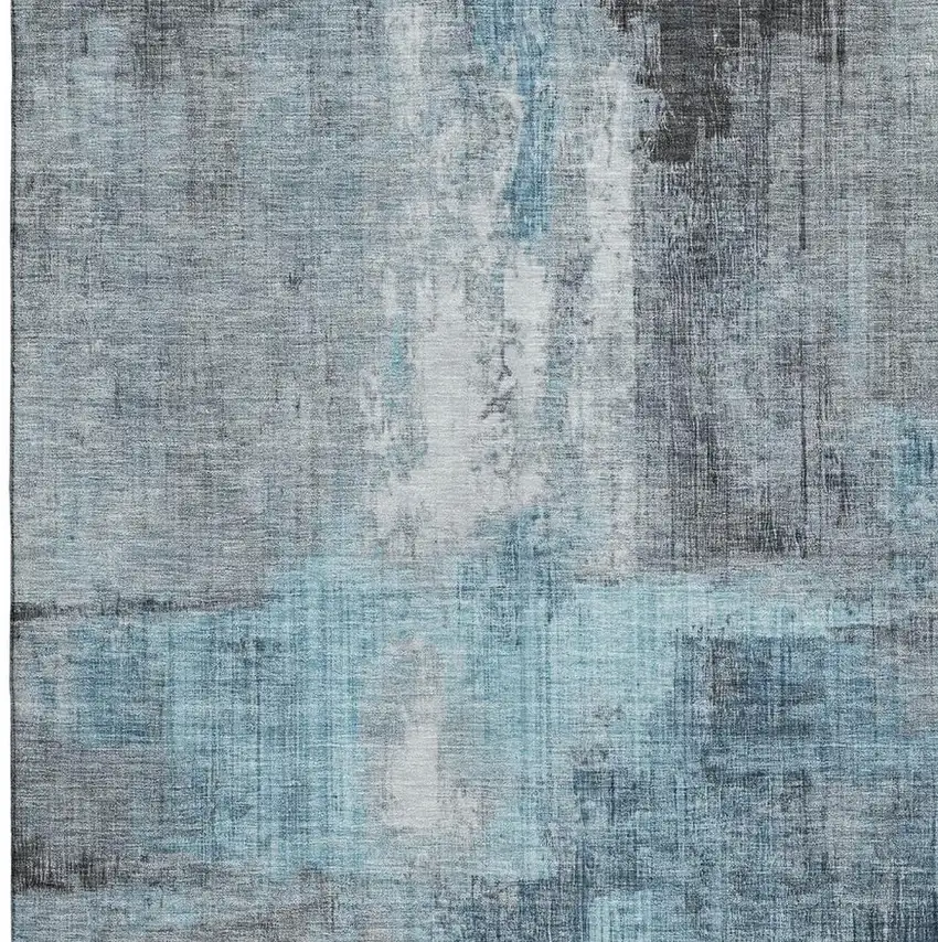 Blue And Gray Abstract Washable Area Rug With UV Protection Photo 3