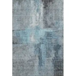 Photo of Blue And Gray Abstract Washable Area Rug With UV Protection