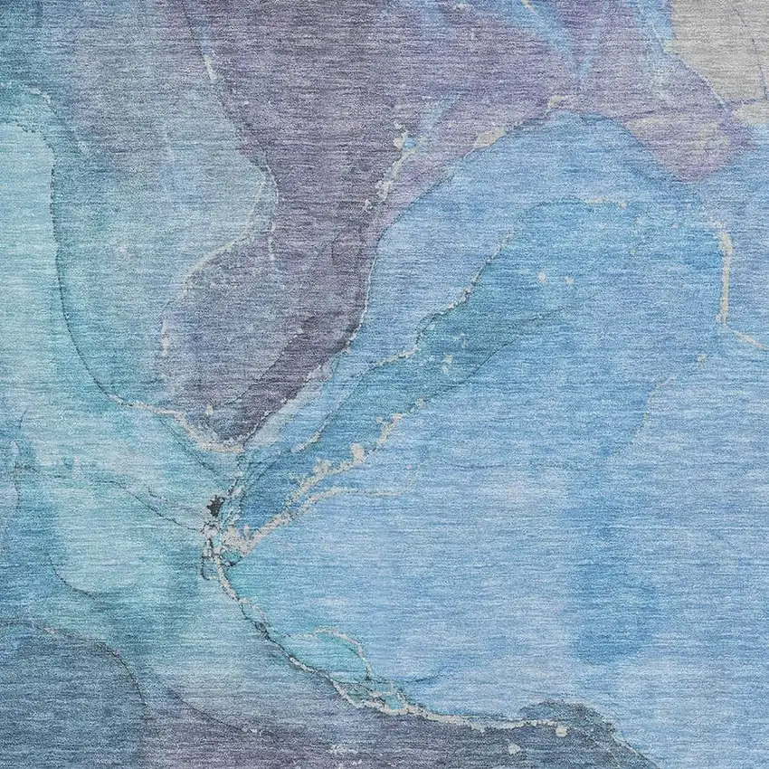 Blue And Gray Abstract Washable Area Rug With UV Protection Photo 2