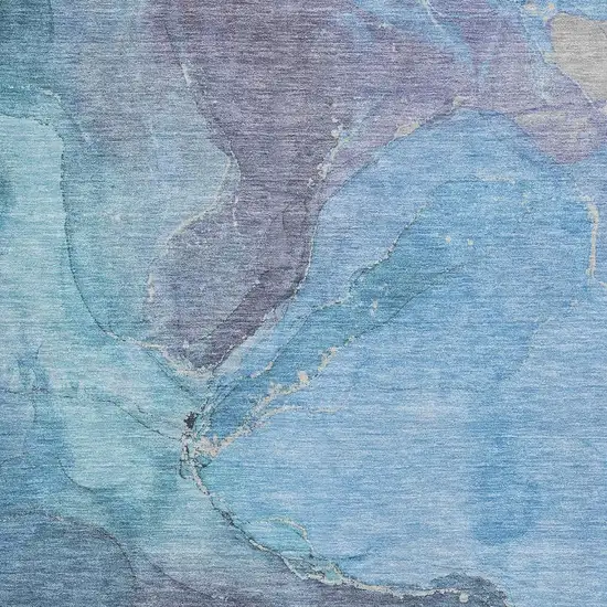 Blue And Gray Abstract Washable Area Rug With UV Protection Photo 2