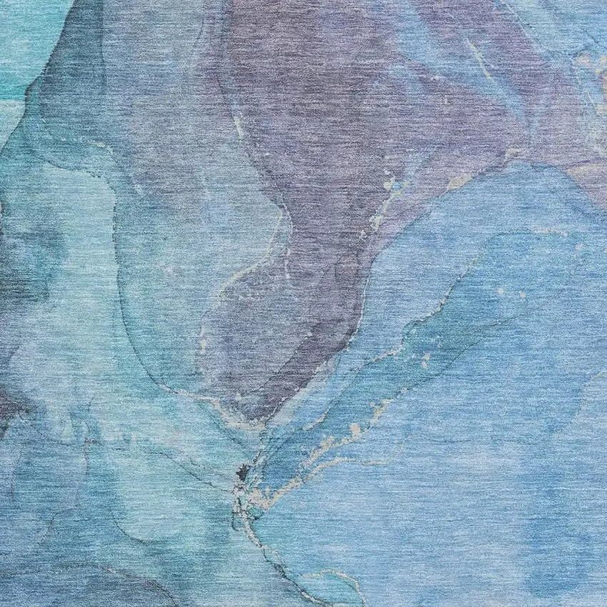 Blue And Gray Abstract Washable Area Rug With UV Protection Photo 2