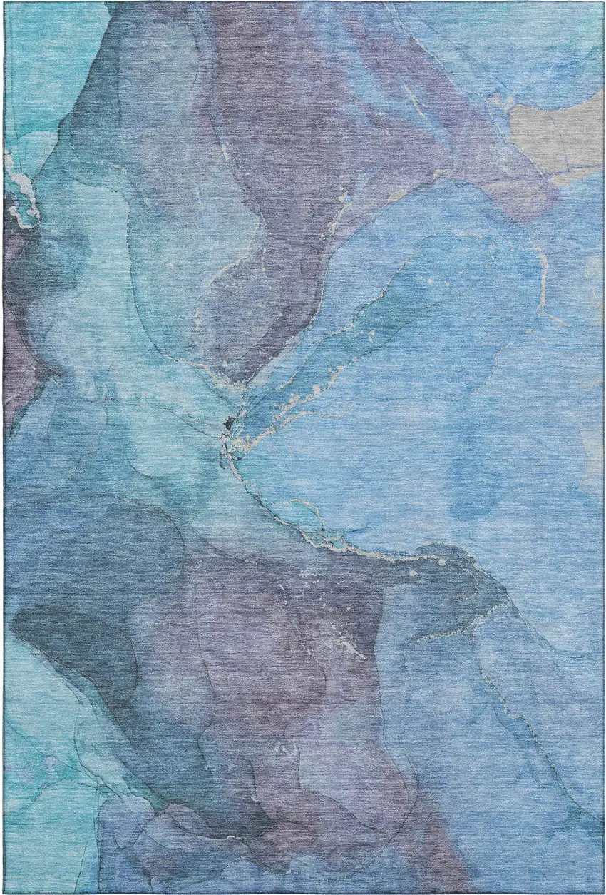 Blue And Gray Abstract Washable Area Rug With UV Protection Photo 1