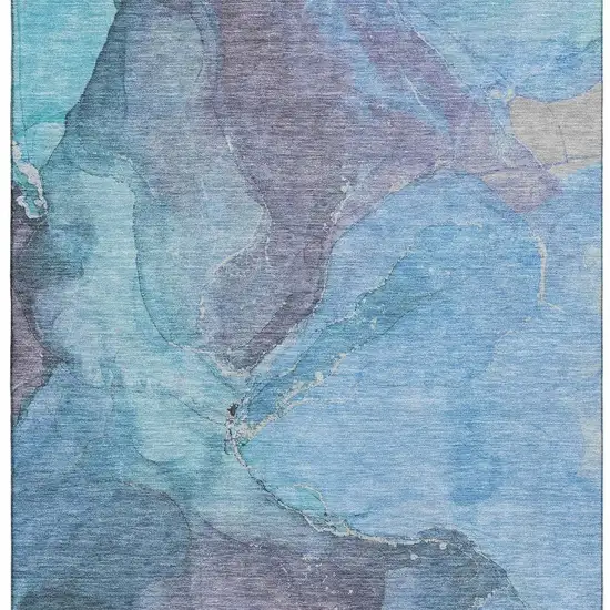 Blue And Gray Abstract Washable Area Rug With UV Protection Photo 2