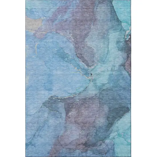 Blue And Gray Abstract Washable Area Rug With UV Protection Photo 3