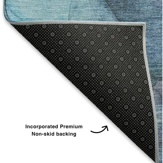 Blue And Gray Abstract Washable Area Rug With UV Protection Photo 6