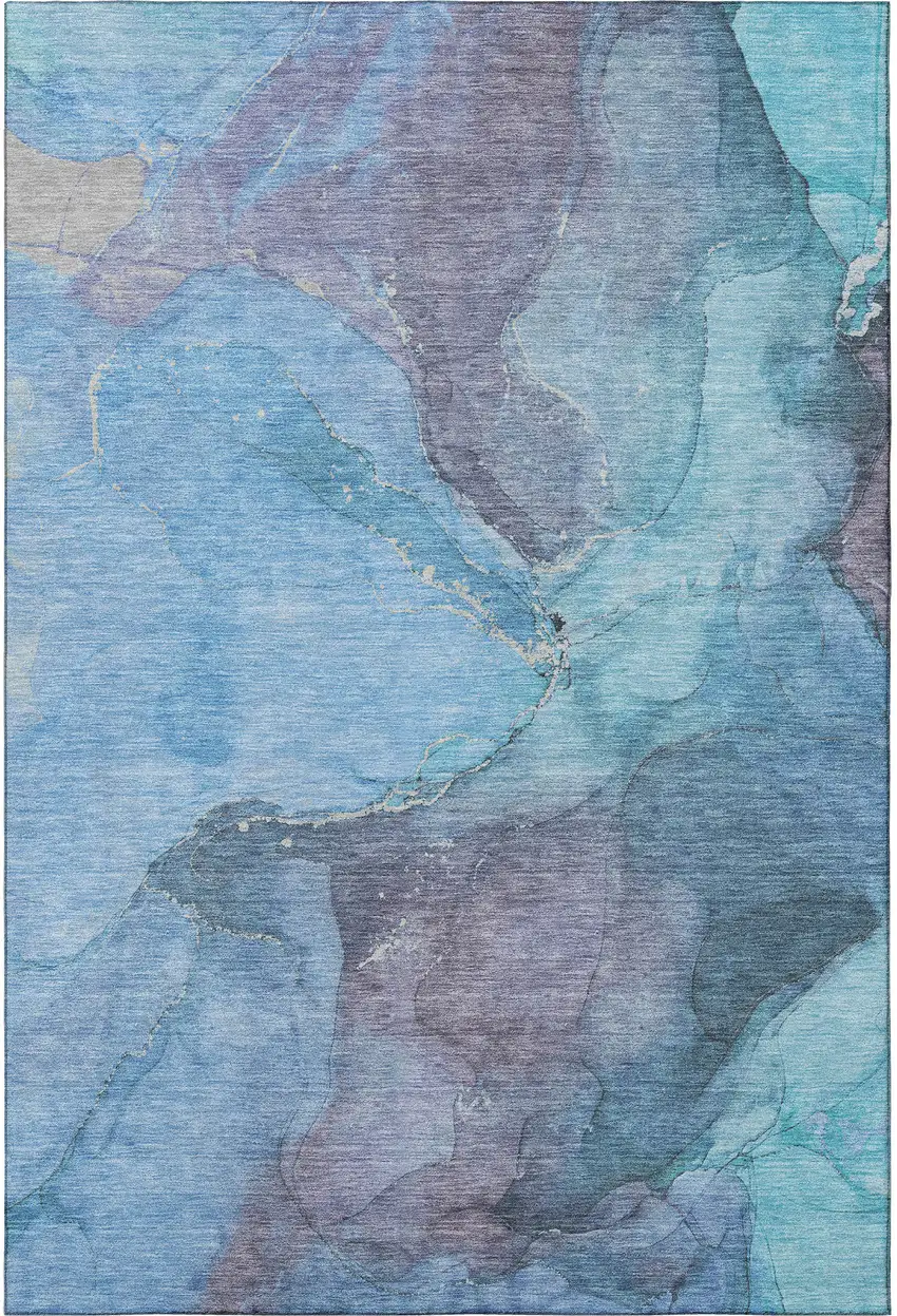 Blue And Gray Abstract Washable Area Rug With UV Protection Photo 3