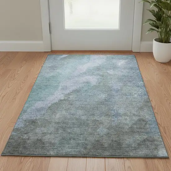 Blue And Gray Abstract Washable Area Rug With UV Protection Photo 2