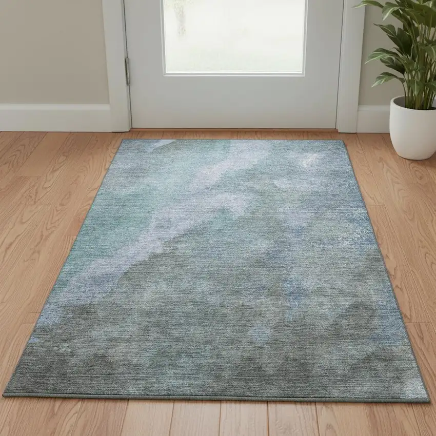 Blue And Gray Abstract Washable Area Rug With UV Protection Photo 2