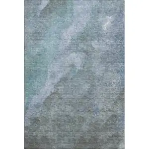 Photo of Blue And Gray Abstract Washable Area Rug With UV Protection