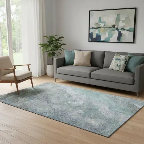 Blue And Gray Abstract Washable Area Rug With UV Protection Photo 2