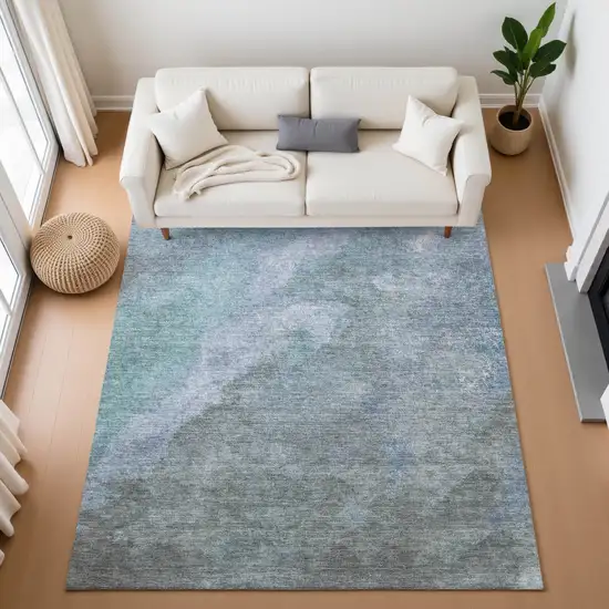 Blue And Gray Abstract Washable Area Rug With UV Protection Photo 5