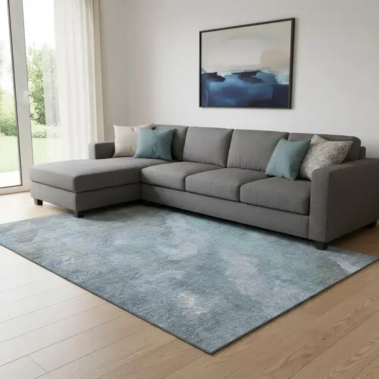 Blue And Gray Abstract Washable Area Rug With UV Protection Photo 2