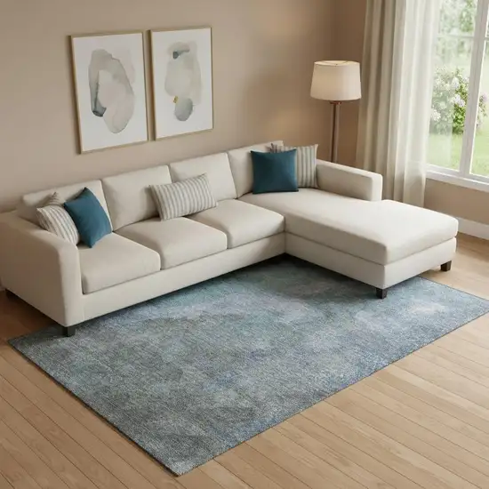 Blue And Gray Abstract Washable Area Rug With UV Protection Photo 2