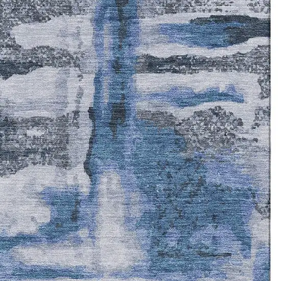 Blue And Gray Abstract Washable Area Rug With UV Protection Photo 4