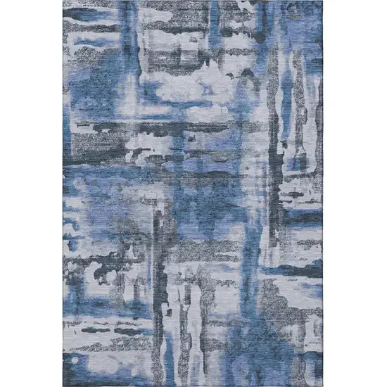 Blue And Gray Abstract Washable Area Rug With UV Protection Photo 4