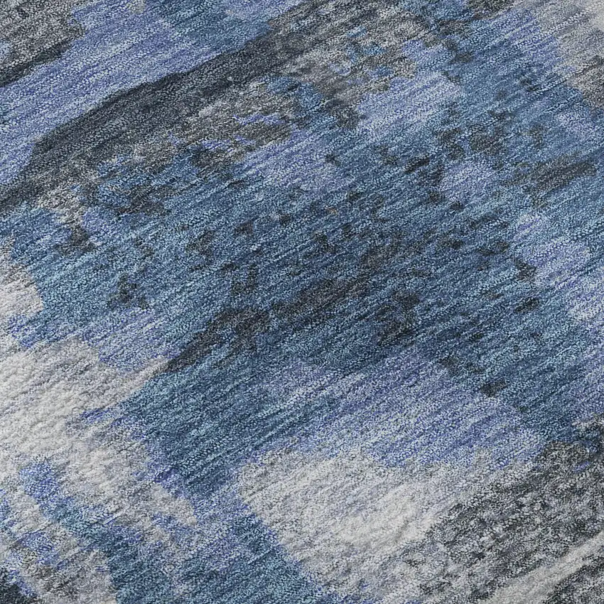 Blue And Gray Abstract Washable Area Rug With UV Protection Photo 8