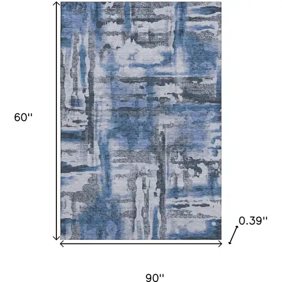 Blue And Gray Abstract Washable Area Rug With UV Protection Photo 9