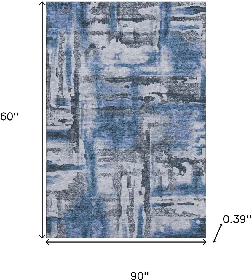 Blue And Gray Abstract Washable Area Rug With UV Protection Photo 9