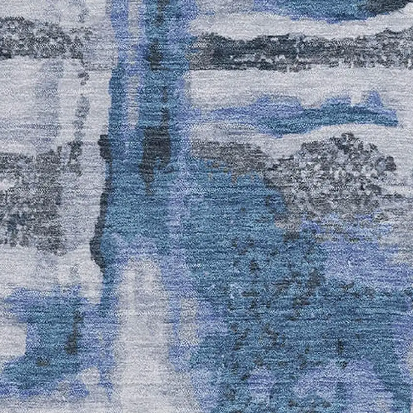 Blue And Gray Abstract Washable Area Rug With UV Protection Photo 3