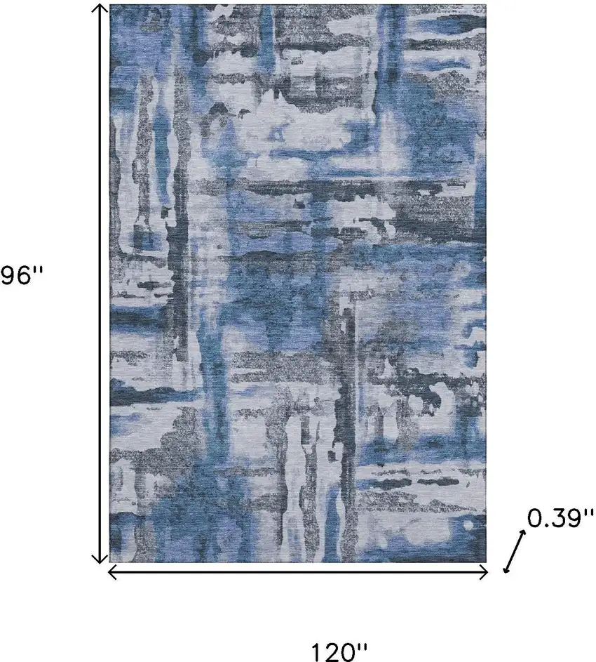 Blue And Gray Abstract Washable Area Rug With UV Protection Photo 9