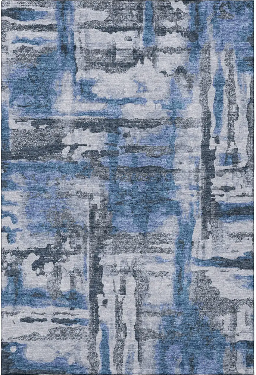 Blue And Gray Abstract Washable Area Rug With UV Protection Photo 4