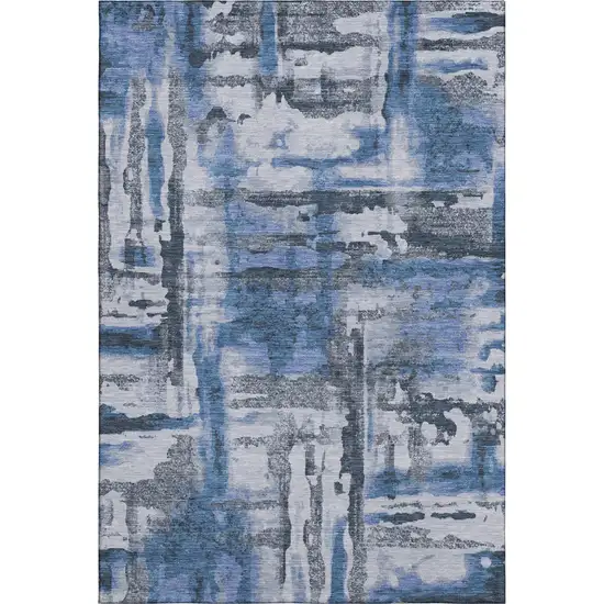 Blue And Gray Abstract Washable Area Rug With UV Protection Photo 2