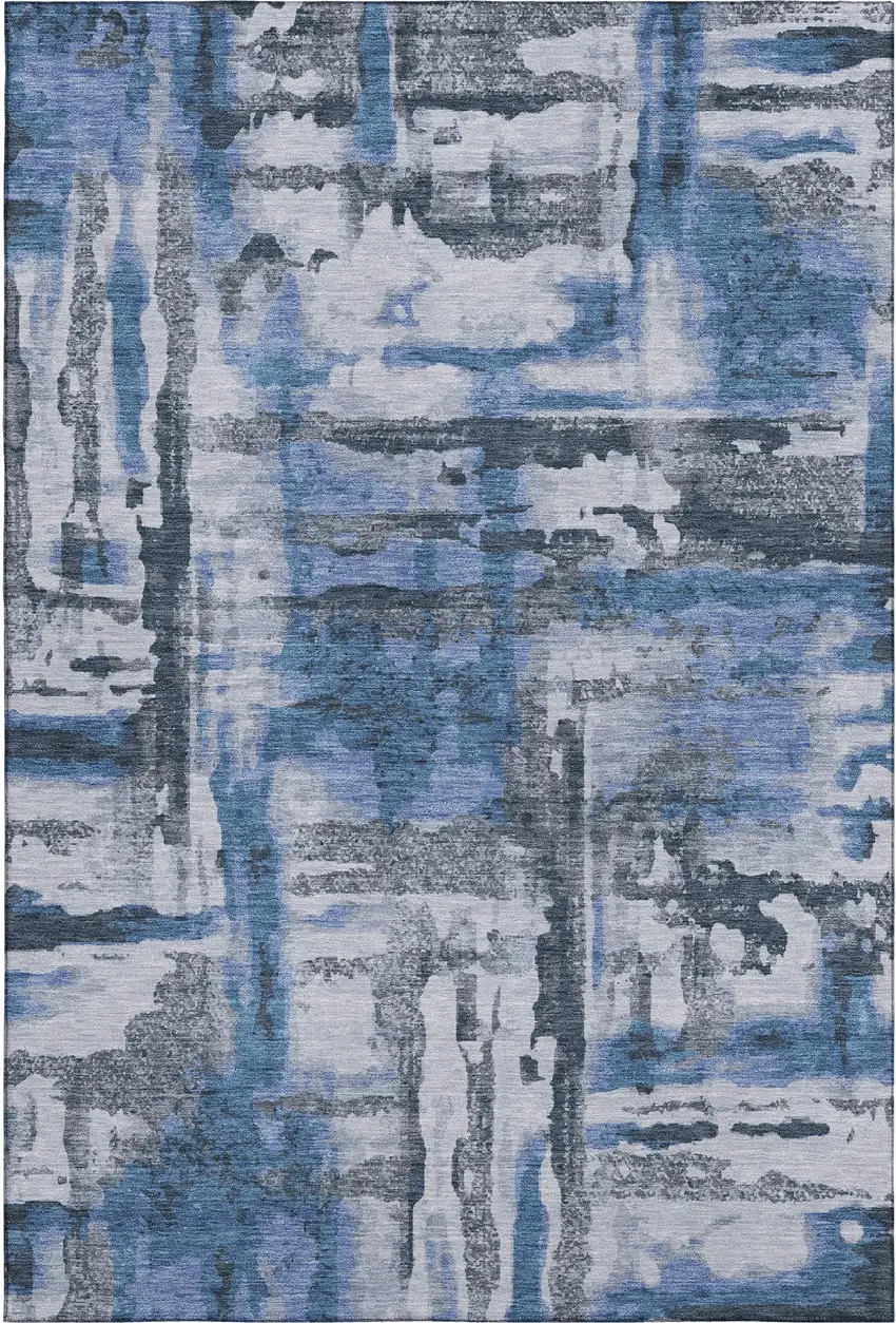 Blue And Gray Abstract Washable Area Rug With UV Protection Photo 2