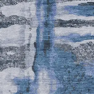 Photo of Blue And Gray Abstract Washable Area Rug With UV Protection