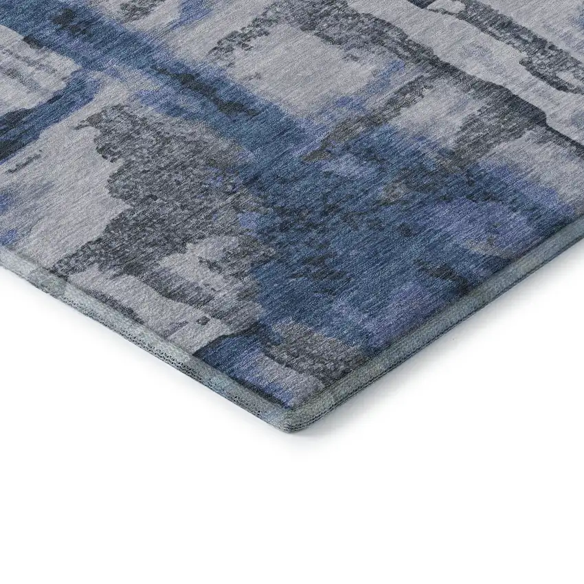 Blue And Gray Abstract Washable Area Rug With UV Protection Photo 7