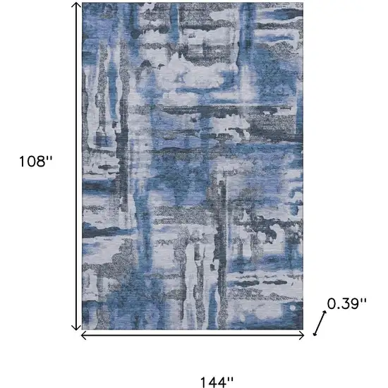 Blue And Gray Abstract Washable Area Rug With UV Protection Photo 9