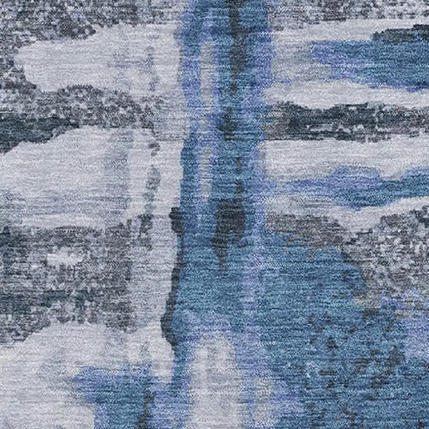 Blue And Gray Abstract Washable Area Rug With UV Protection Photo 3
