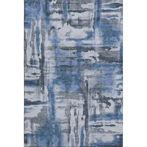 Photo of Blue And Gray Abstract Washable Area Rug With UV Protection