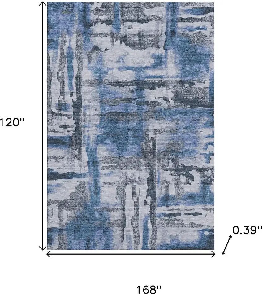 Blue And Gray Abstract Washable Area Rug With UV Protection Photo 9