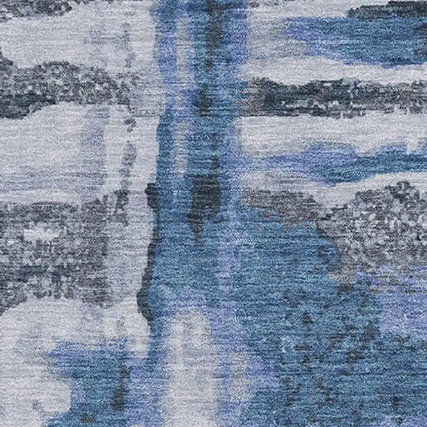 Blue And Gray Abstract Washable Area Rug With UV Protection Photo 3