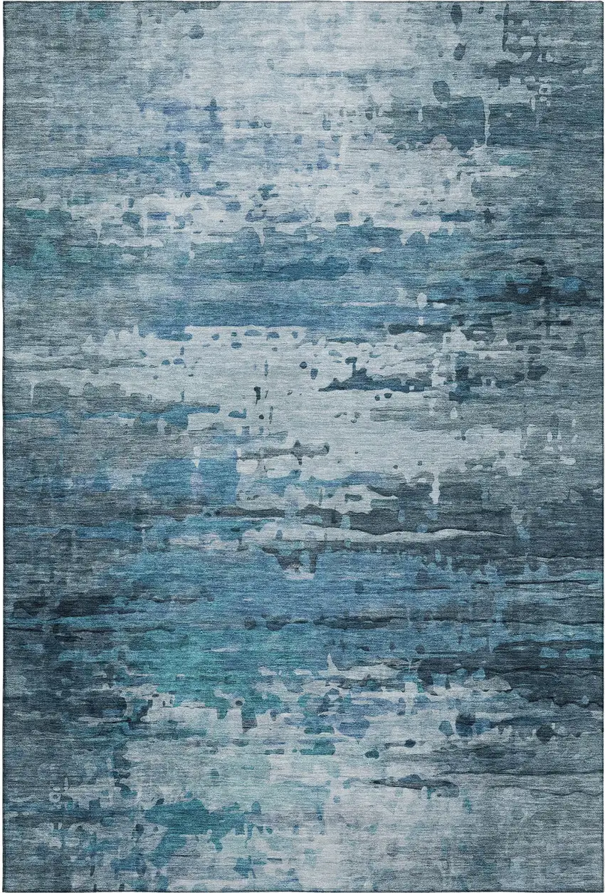 Blue And Gray Abstract Washable Area Rug With UV Protection Photo 1