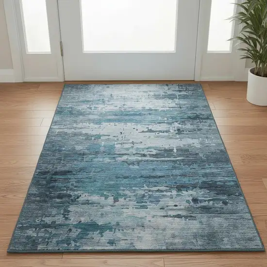 Blue And Gray Abstract Washable Area Rug With UV Protection Photo 2