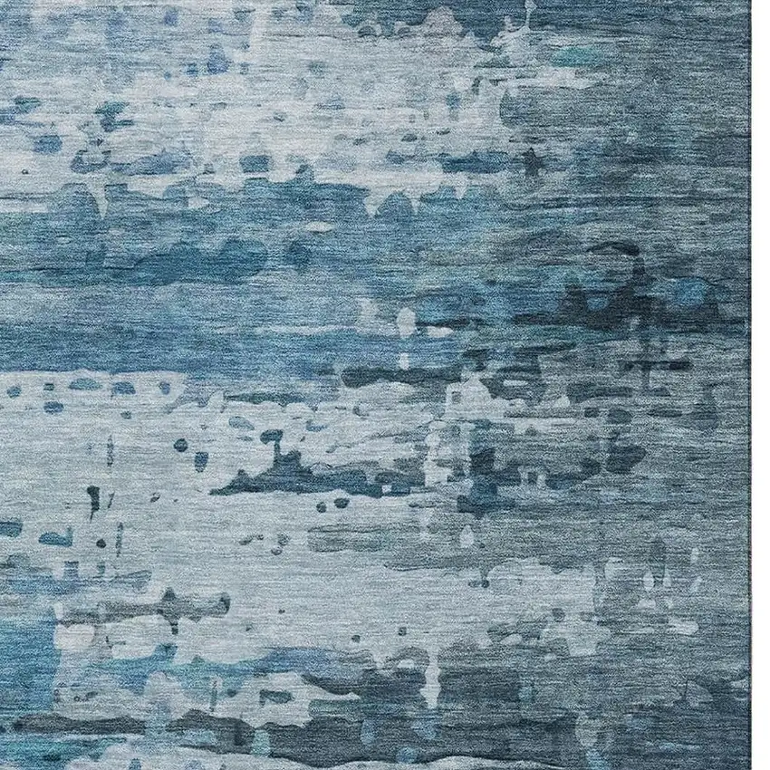 Blue And Gray Abstract Washable Area Rug With UV Protection Photo 3