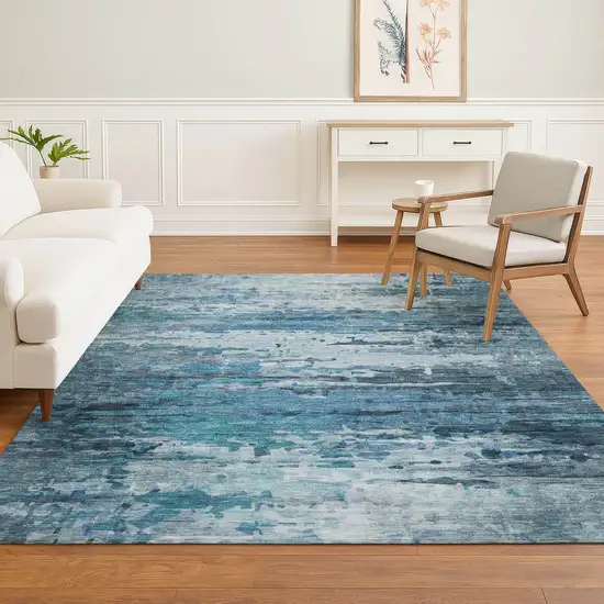 Blue And Gray Abstract Washable Area Rug With UV Protection Photo 6