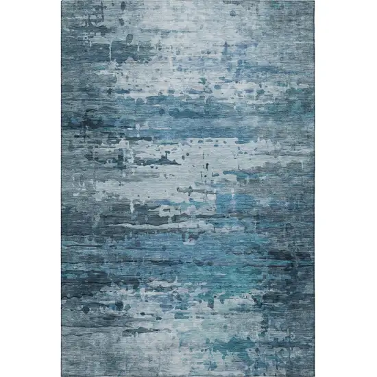 Blue And Gray Abstract Washable Area Rug With UV Protection Photo 4
