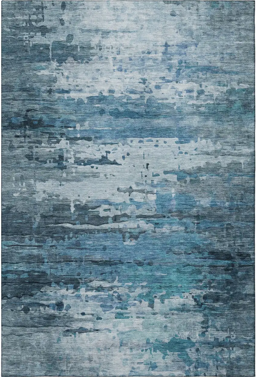 Blue And Gray Abstract Washable Area Rug With UV Protection Photo 4