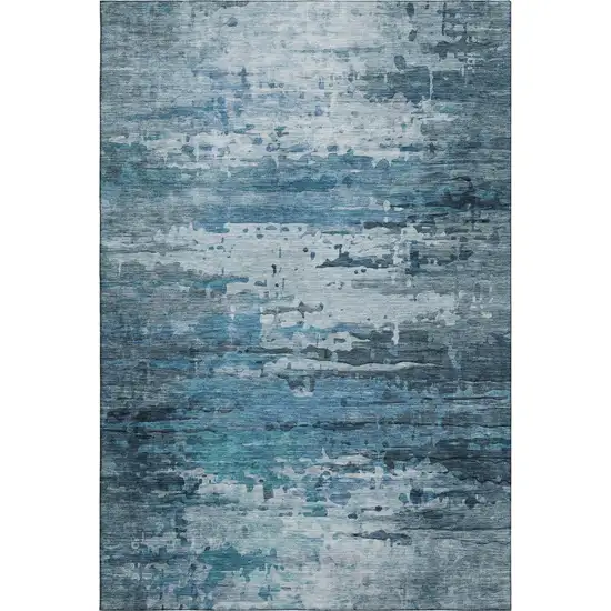 Blue And Gray Abstract Washable Area Rug With UV Protection Photo 1